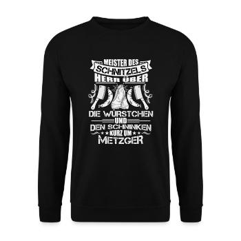 Metzger Fleischer Meister des Schnitzels - Unisex Pullover - Schwarz - Vorne - Alina (178cm) & Michal (187cm)