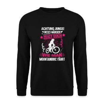 Mountainbike Mädchen Mountainbikerin - Unisex Pullover - Schwarz - Vorne - Alina (178cm) & Michal (187cm)