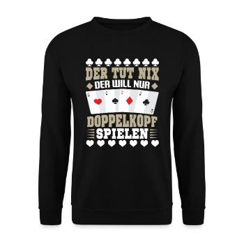 Doppelkopf Doppelkopfspieler Der tut nix - Unisex Pullover - Schwarz - Vorne - Alina (178cm) & Michal (187cm)
