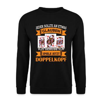 Doppelkopf Kartenspieler - Unisex Pullover - Schwarz - Vorne - Alina (178cm) & Michal (187cm)