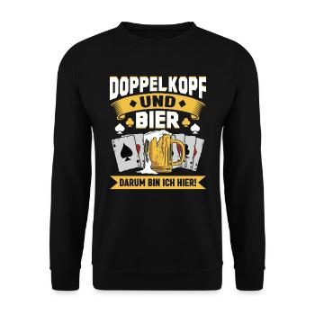 Doppelkopfspieler Doppelkopf und Bier - Unisex Pullover - Schwarz - Vorne - Alina (178cm) & Michal (187cm)