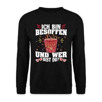 Saufen Party Ich bin Besoffen wer bist du? - Unisex Pullover - Schwarz - Vorne - Alina (178cm) & Michal (187cm)