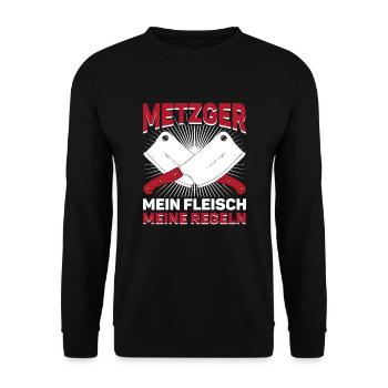 Metzger Metzgerei Mein Fleisch meine Regeln - Unisex Pullover - Schwarz - Vorne - Alina (178cm) & Michal (187cm)