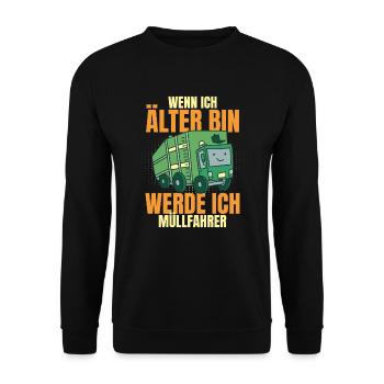 Nachwuchs Müllmann Müllabfuhr - Unisex Pullover - Schwarz - Vorne - Alina (178cm) & Michal (187cm)