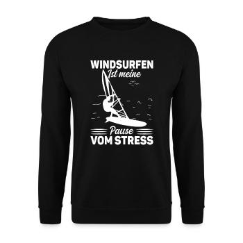 Windsurfen ist meine Pause vom Stress Windsurfer - Unisex Pullover - Schwarz - Vorne - Alina (178cm) & Michal (187cm)