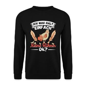 Hühner Hühnerstall ich mag halt Hühner ok? - Unisex Pullover - Schwarz - Vorne - Alina (178cm) & Michal (187cm)