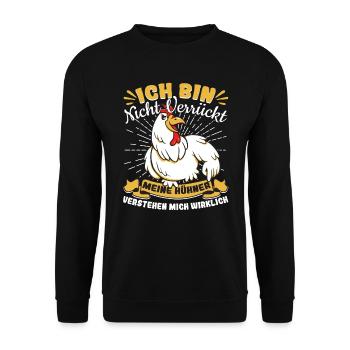Hühner Hühnerflüsterer Meine Hühner verstehen mich - Unisex Pullover - Schwarz - Vorne - Alina (178cm) & Michal (187cm)