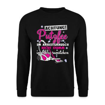 Putzfrau Putzfee Nicht dumm im Weg stehen - Unisex Pullover - Schwarz - Vorne - Alina (178cm) & Michal (187cm)