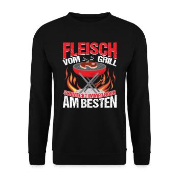 Grillen Grill Fleisch vom Grill schmeckt am Besten - Unisex Pullover - Schwarz - Vorne - Alina (178cm) & Michal (187cm)