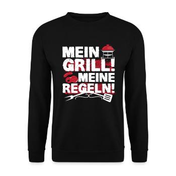 Grillen Grillmeister Mein Grill meine Regeln - Unisex Pullover - Schwarz - Vorne - Alina (178cm) & Michal (187cm)