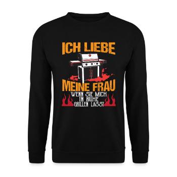 Grillen Grill Grillmeister Ich lieben meine Frau - Unisex Pullover - Schwarz - Vorne - Alina (178cm) & Michal (187cm)