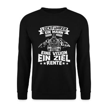 Lockführer Eisenbahner Rente Rentner - Unisex Pullover - Schwarz - Vorne - Alina (178cm) & Michal (187cm)