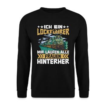 Lockführer Zug Lokomotive - Unisex Pullover - Schwarz - Vorne - Alina (178cm) & Michal (187cm)