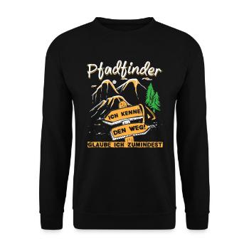 Pfadfinder ich kenne den Weg! Camping Lagerfeuer - Unisex Pullover - Schwarz - Vorne - Alina (178cm) & Michal (187cm)