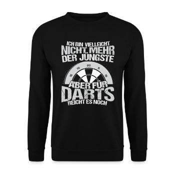 Darts Opa Dartspieler Nicht mehr der jüngste - Unisex Pullover - Schwarz - Vorne - Alina (178cm) & Michal (187cm)