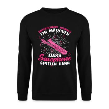 Saxophone Musikerin - Unisex Pullover - Schwarz - Vorne - Alina (178cm) & Michal (187cm)