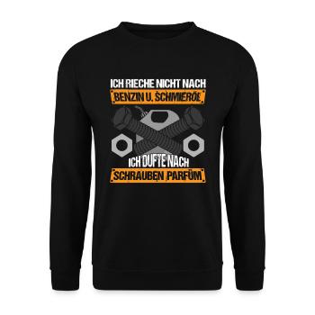 Mechaniker Schrauber Rieche nach Schrauben Parfüm - Unisex Pullover - Schwarz - Vorne - Alina (178cm) & Michal (187cm)