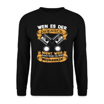 Mechaniker Wenn es der Ingenieur nicht weiß - Unisex Pullover - Schwarz - Vorne - Alina (178cm) & Michal (187cm)