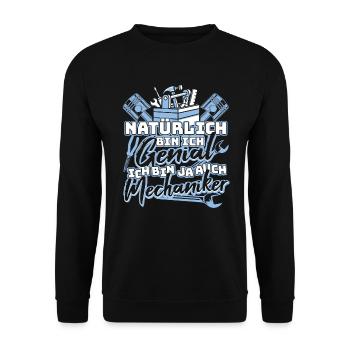 Mechaniker Schrauber Natürlich bin ich genial - Unisex Pullover - Schwarz - Vorne - Alina (178cm) & Michal (187cm)