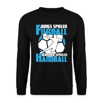 Handball Handballspieler Handballer Männer spielen - Unisex Pullover - Schwarz - Vorne - Alina (178cm) & Michal (187cm)