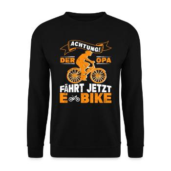 EBike Opa Rentner Pedelec Fahrrad Elektro Rad - Unisex Pullover - Schwarz - Vorne - Alina (178cm) & Michal (187cm)