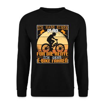 E-Bike Rentner Ruhestand Fahrradfahrer - Unisex Pullover - Schwarz - Vorne - Alina (178cm) & Michal (187cm)