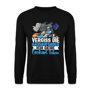 Gokart Rennfahrer Kartfahrer Vergiss Hausaufgaben - Unisex Pullover - Schwarz - Vorne - Alina (178cm) & Michal (187cm)