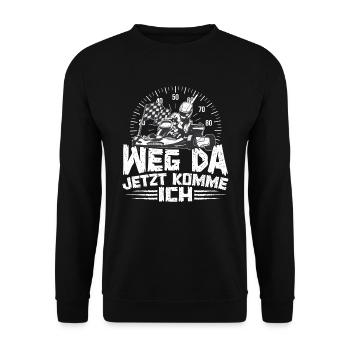 Gokart Karfahren Kartsport Weg da jetzt komme ich - Unisex Pullover - Schwarz - Vorne - Alina (178cm) & Michal (187cm)