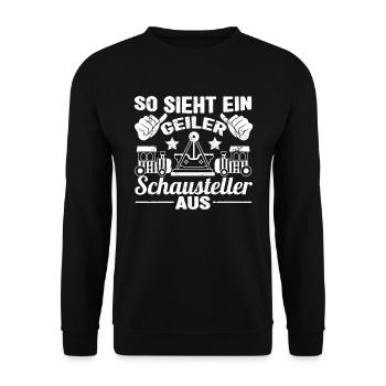 Kirmes Jahrmarkt So sieht ein geiler Schausteller - Unisex Pullover - Schwarz - Vorne - Alina (178cm) & Michal (187cm)