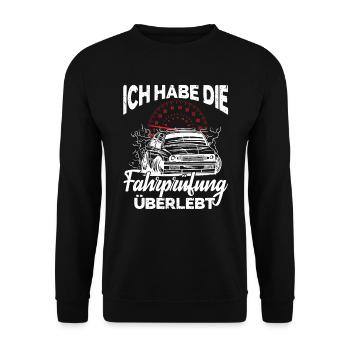 Führerschein Fahranfänger Ich habe die Fahrprüfung - Unisex Pullover - Schwarz - Vorne - Alina (178cm) & Michal (187cm)