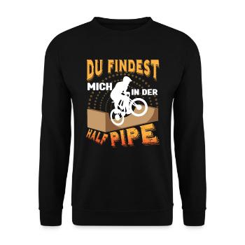 BMX Fahrrad findest mich in der Halfpipe - Unisex Pullover - Schwarz - Vorne - Alina (178cm) & Michal (187cm)