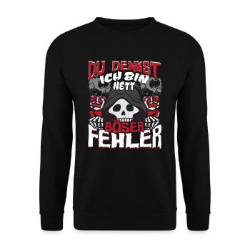 Halloween Halloweenparty Du denkst ich bin nett - Unisex Pullover - Schwarz - Vorne - Alina (178cm) & Michal (187cm)