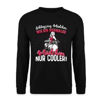 Schlagzeug Mädchen wie ein normales Mädchen - Unisex Pullover - Schwarz - Vorne - Alina (178cm) & Michal (187cm)