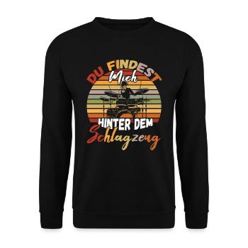 Schlagzeug Retro Drummer Instrument - Unisex Pullover - Schwarz - Vorne - Alina (178cm) & Michal (187cm)