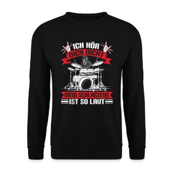 Schlagzeug Schlagzeuger Ich höre dich nicht - Unisex Pullover - Schwarz - Vorne - Alina (178cm) & Michal (187cm)