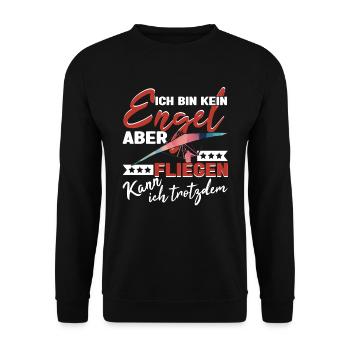Drachenflieger Hängegeleiter Bin kein Engel - Unisex Pullover - Schwarz - Vorne - Alina (178cm) & Michal (187cm)