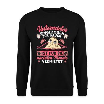 Schwanger Babybauch Untermieter eingezogen - Unisex Pullover - Schwarz - Vorne - Alina (178cm) & Michal (187cm)