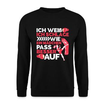 Kickboxerin Kickboxen - Unisex Pullover - Schwarz - Vorne - Alina (178cm) & Michal (187cm)