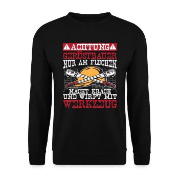 Achtung Gerüstbauer und Gerüstmonteur - Unisex Pullover - Schwarz - Vorne - Alina (178cm) & Michal (187cm)