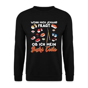 Sushi Essen Ich teile mein Sushi nicht - Unisex Pullover - Schwarz - Vorne - Alina (178cm) & Michal (187cm)