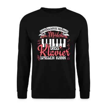 Klavier Mädchen Pianistin Klavierspielerin - Unisex Pullover - Schwarz - Vorne - Alina (178cm) & Michal (187cm)