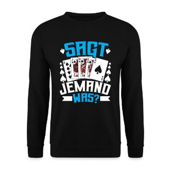 Doppelkopf Doppelkopfrunde Sagt jemand was? - Unisex Pullover - Schwarz - Vorne - Alina (178cm) & Michal (187cm)