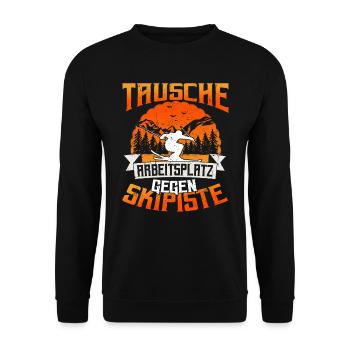 Skifahren Wintersport Tausche Arbeitsplatz - Unisex Pullover - Schwarz - Vorne - Alina (178cm) & Michal (187cm)