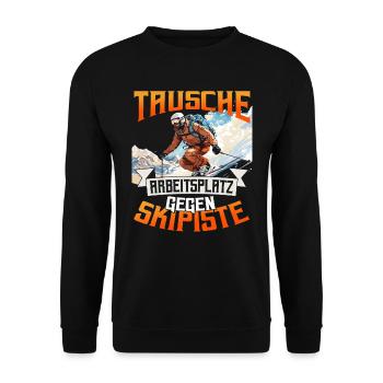 Skifahren Wintersport Tausche Arbeitsplatz - Unisex Pullover - Schwarz - Vorne - Alina (178cm) & Michal (187cm)