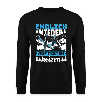Skifahren Skifahrer Endlich wieder auf Pisten - Unisex Pullover - Schwarz - Vorne - Alina (178cm) & Michal (187cm)