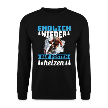 Skifahren Skifahrer Endlich wieder auf Pisten - Unisex Pullover - Schwarz - Vorne - Alina (178cm) & Michal (187cm)