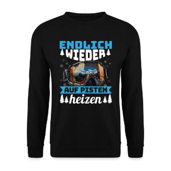 Skifahren Skifahrer Endlich wieder auf Pisten - Unisex Pullover - Schwarz - Vorne - Alina (178cm) & Michal (187cm)