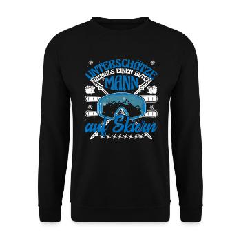 Skifahrer Unterschätze niemals einen alt Mann - Unisex Pullover - Schwarz - Vorne - Alina (178cm) & Michal (187cm)