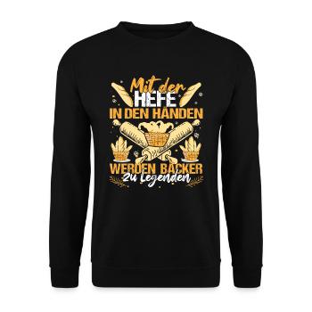 Bäcker Konditor Mit Hefe in den Händen - Unisex Pullover - Schwarz - Vorne - Alina (178cm) & Michal (187cm)