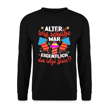 Silvester Neujahr Happy New Year - Unisex Pullover - Schwarz - Vorne - Alina (178cm) & Michal (187cm)